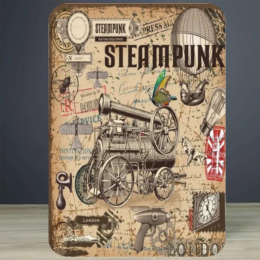 Steampunk London Novelty Vintage Metal Sign 8" x 12" Wall Art Home & Garden:Home Décor:Plaques & Signs Style Your Walls